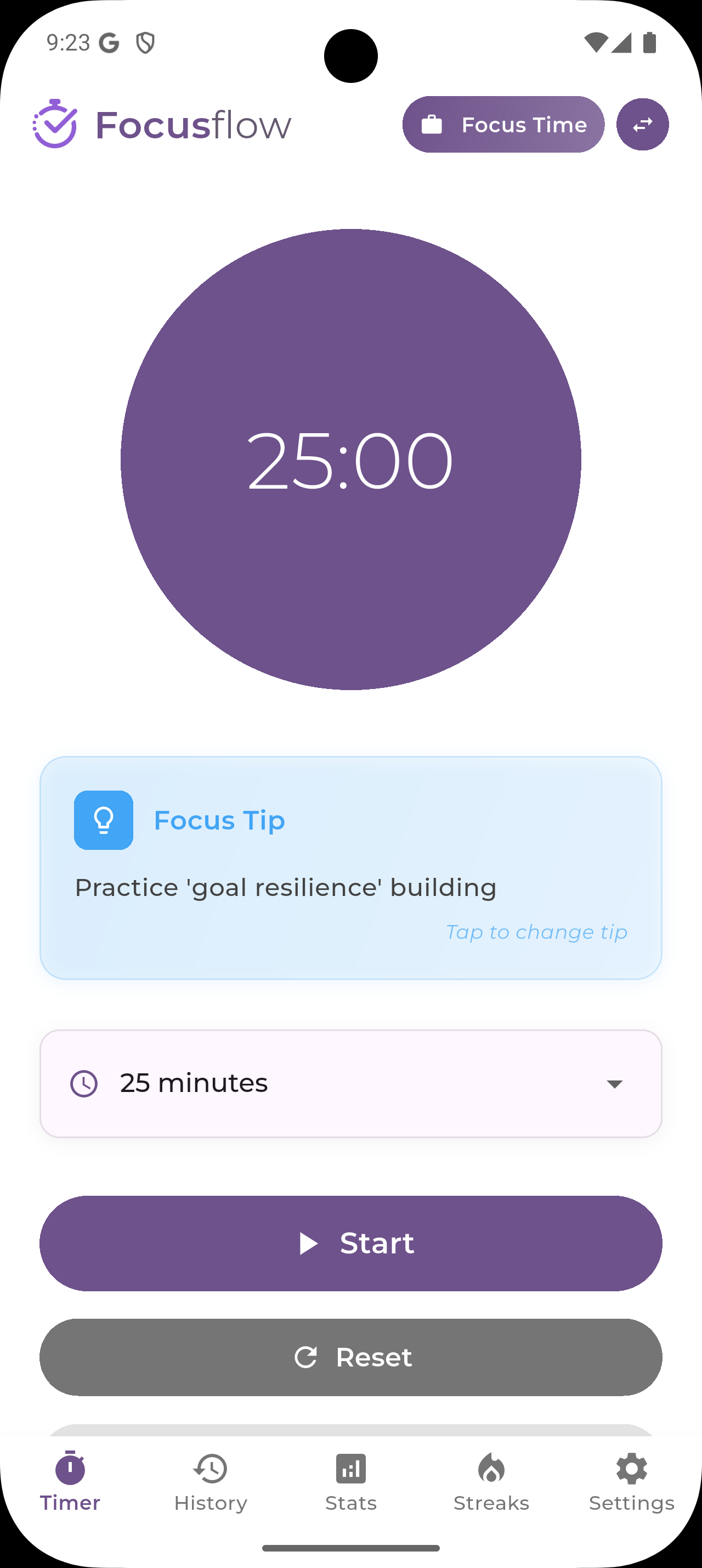 FocusFlow productivity app interface showing task management and focus timer features