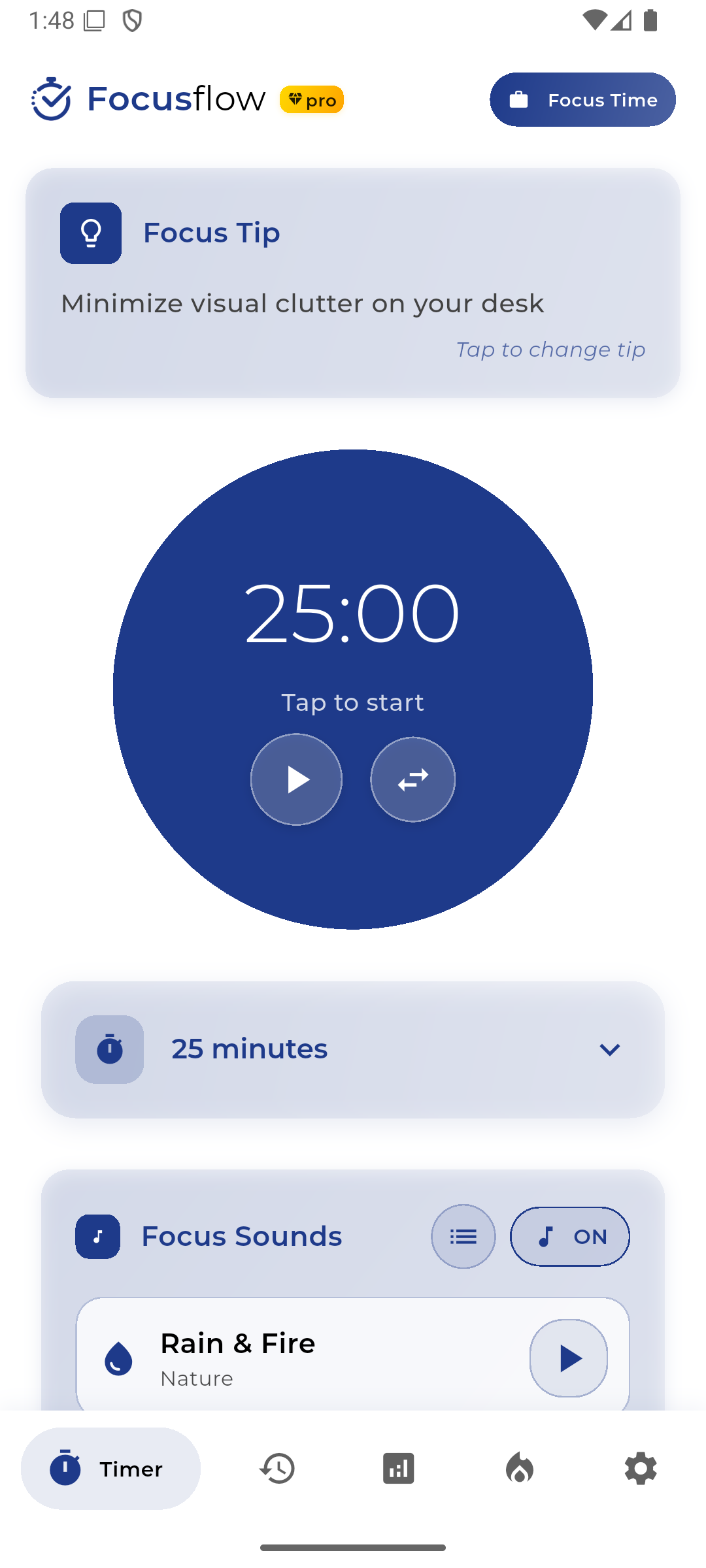 Focusflow productivity app interface showing task management and focus timer features